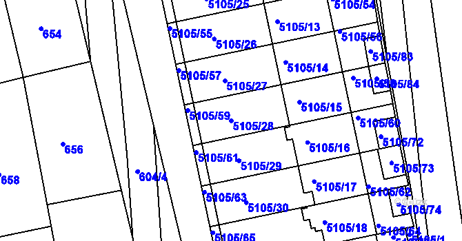 Parcela st. 5105/28 v KÚ Bzenec, Katastrální mapa