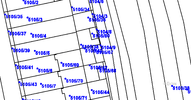 Parcela st. 5105/67 v KÚ Bzenec, Katastrální mapa