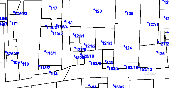 Parcela st. 121/2 v KÚ Bzenec, Katastrální mapa