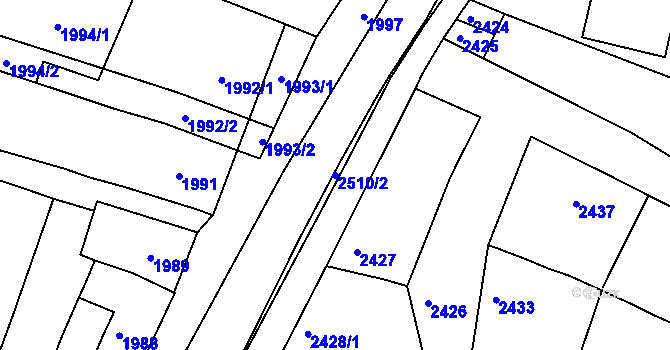 Parcela st. 2510/2 v KÚ Bzenec, Katastrální mapa