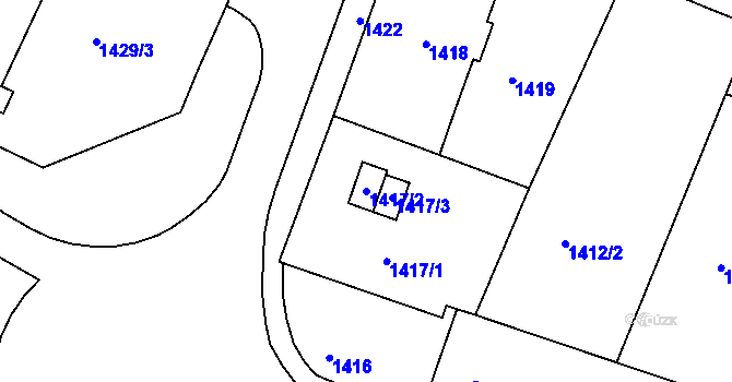 Parcela st. 1417/2 v KÚ Bzenec, Katastrální mapa