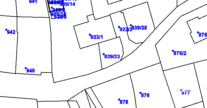 Parcela st. 939/23 v KÚ Bzenec, Katastrální mapa
