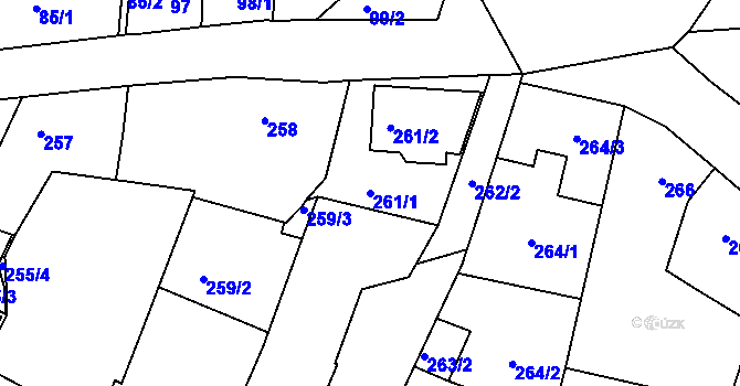 Parcela st. 261/1 v KÚ Bzenec, Katastrální mapa