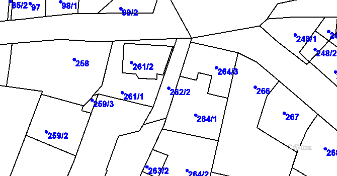 Parcela st. 262/2 v KÚ Bzenec, Katastrální mapa