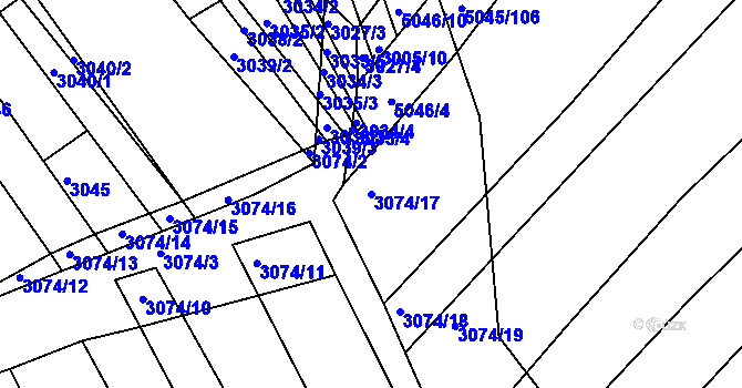 Parcela st. 3074/17 v KÚ Bzenec, Katastrální mapa