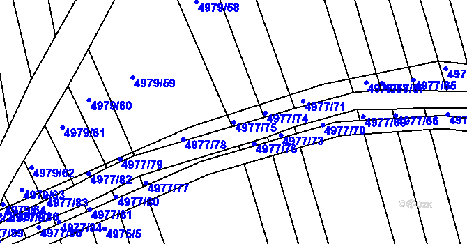 Parcela st. 4977/75 v KÚ Bzenec, Katastrální mapa