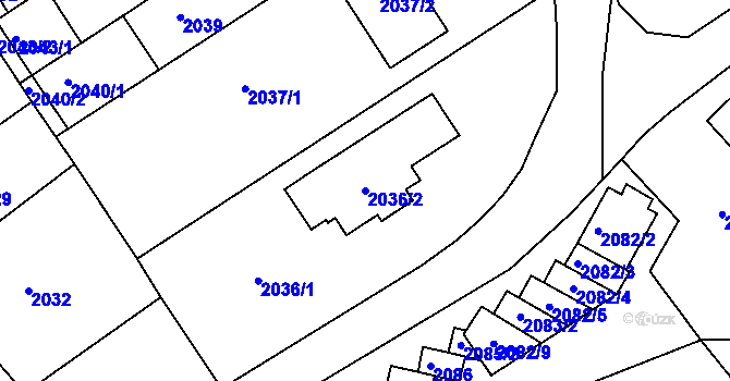 Parcela st. 2036/2 v KÚ Bzenec, Katastrální mapa