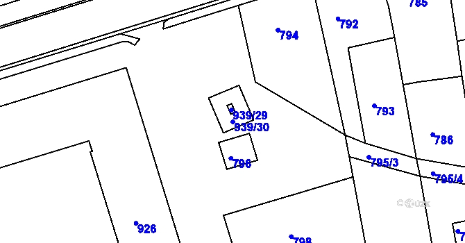 Parcela st. 939/30 v KÚ Bzenec, Katastrální mapa