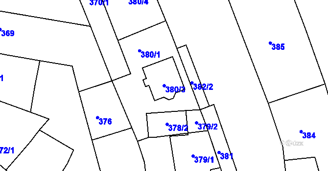 Parcela st. 380/3 v KÚ Bzenec, Katastrální mapa