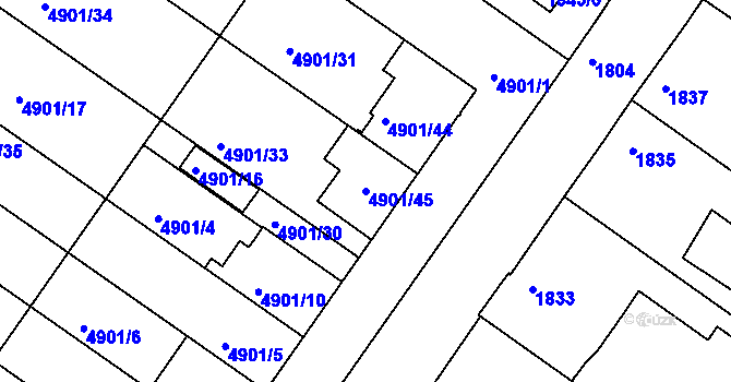 Parcela st. 4901/45 v KÚ Bzenec, Katastrální mapa