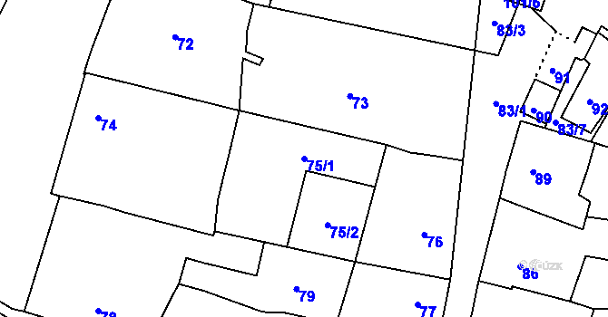 Parcela st. 75/1 v KÚ Bzenec, Katastrální mapa