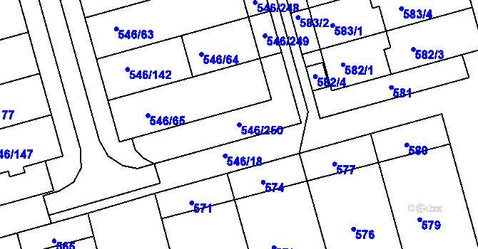 Parcela st. 546/250 v KÚ Bzenec, Katastrální mapa