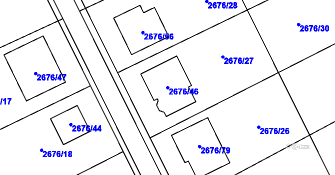 Parcela st. 2676/46 v KÚ Bzenec, Katastrální mapa