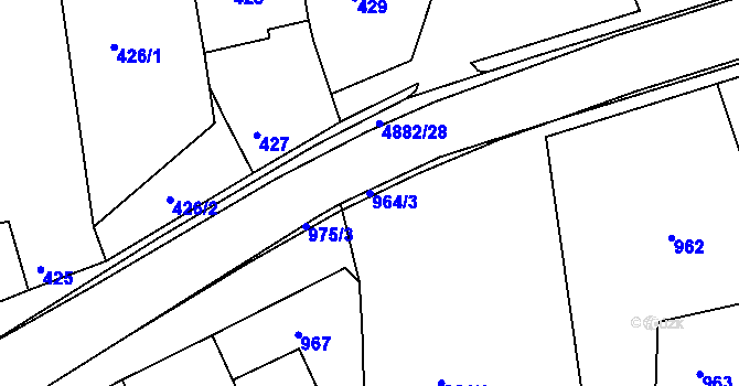 Parcela st. 964/3 v KÚ Bzenec, Katastrální mapa