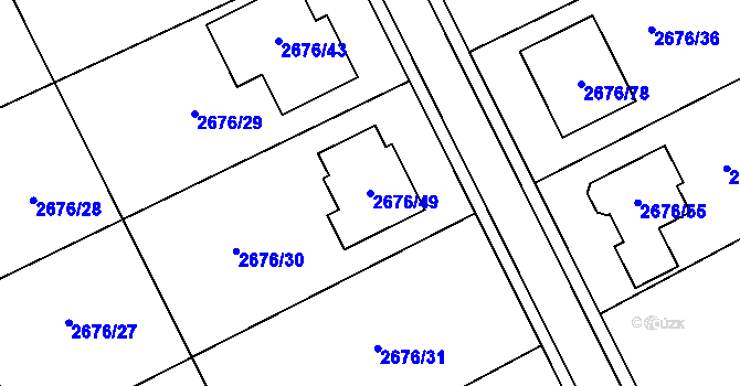 Parcela st. 2676/49 v KÚ Bzenec, Katastrální mapa