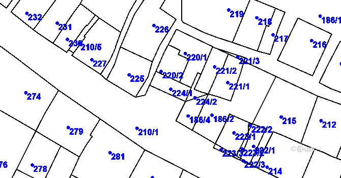 Parcela st. 224/1 v KÚ Bzenec, Katastrální mapa