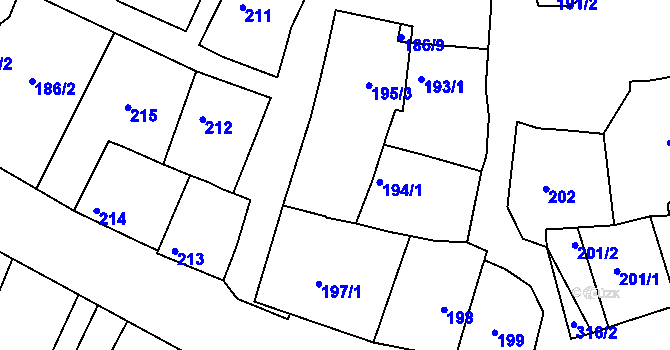 Parcela st. 195/1 v KÚ Bzenec, Katastrální mapa
