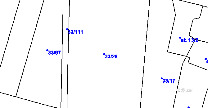 Parcela st. 33/28 v KÚ Bzí, Katastrální mapa
