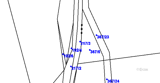 Parcela st. 217/3 v KÚ Bzí, Katastrální mapa