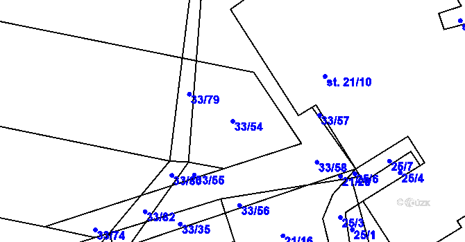 Parcela st. 33/54 v KÚ Bzí, Katastrální mapa