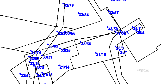 Parcela st. 33/56 v KÚ Bzí, Katastrální mapa