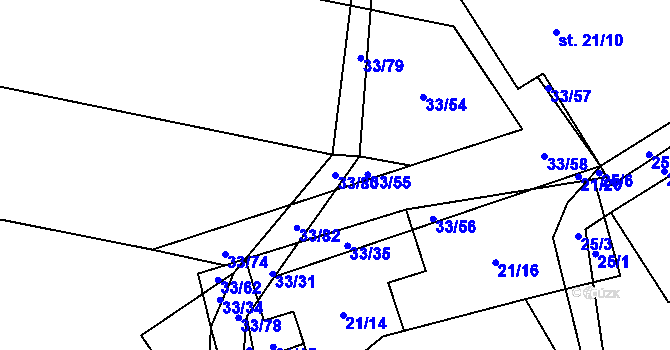 Parcela st. 33/80 v KÚ Bzí, Katastrální mapa