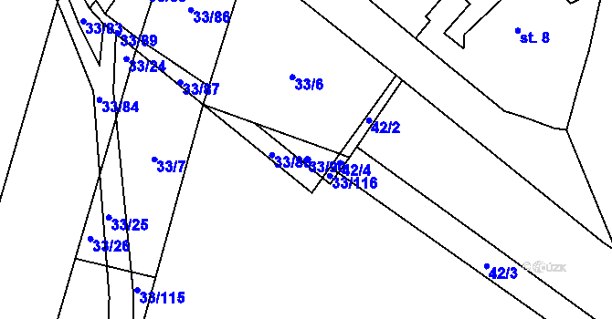 Parcela st. 33/90 v KÚ Bzí, Katastrální mapa