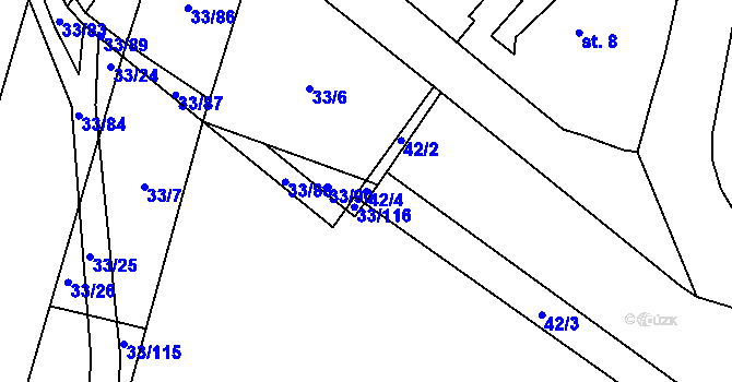 Parcela st. 42/4 v KÚ Bzí, Katastrální mapa