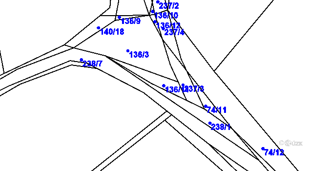 Parcela st. 136/11 v KÚ Bzí, Katastrální mapa