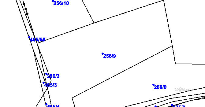 Parcela st. 256/9 v KÚ Bzí, Katastrální mapa