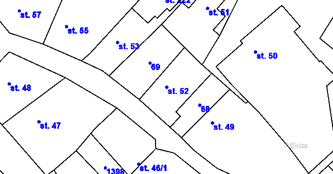 Parcela st. 52 v KÚ Bzová u Hořovic, Katastrální mapa
