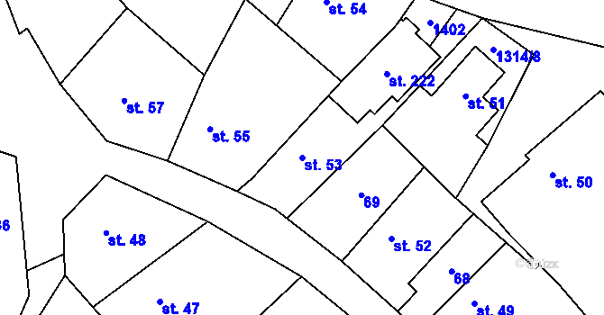 Parcela st. 53 v KÚ Bzová u Hořovic, Katastrální mapa