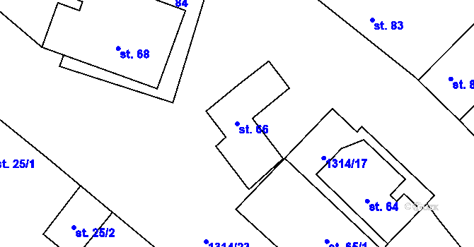 Parcela st. 66 v KÚ Bzová u Hořovic, Katastrální mapa