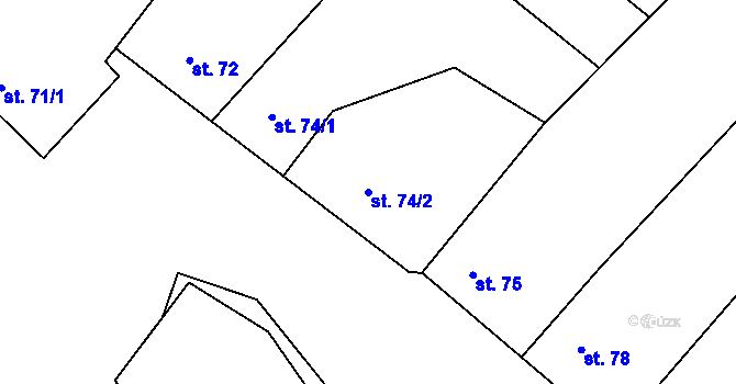 Parcela st. 74/2 v KÚ Bzová u Hořovic, Katastrální mapa