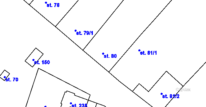 Parcela st. 80 v KÚ Bzová u Hořovic, Katastrální mapa