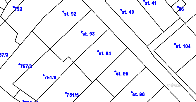 Parcela st. 94 v KÚ Bzová u Hořovic, Katastrální mapa