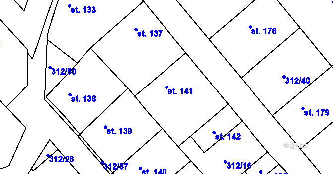 Parcela st. 141 v KÚ Bzová u Hořovic, Katastrální mapa