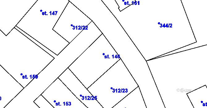 Parcela st. 146 v KÚ Bzová u Hořovic, Katastrální mapa