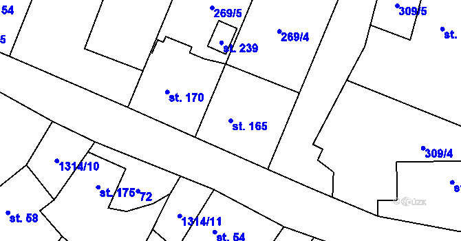 Parcela st. 165 v KÚ Bzová u Hořovic, Katastrální mapa