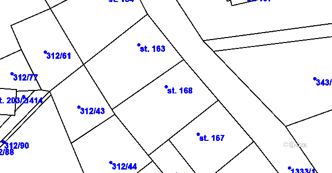 Parcela st. 168 v KÚ Bzová u Hořovic, Katastrální mapa