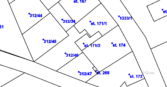 Parcela st. 171/2 v KÚ Bzová u Hořovic, Katastrální mapa