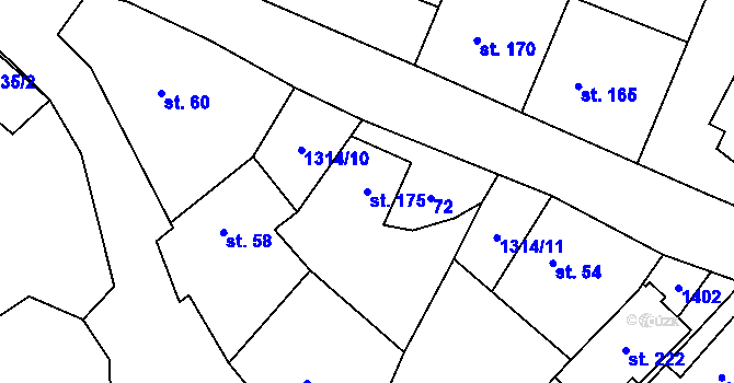 Parcela st. 175 v KÚ Bzová u Hořovic, Katastrální mapa