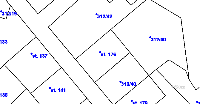 Parcela st. 176 v KÚ Bzová u Hořovic, Katastrální mapa