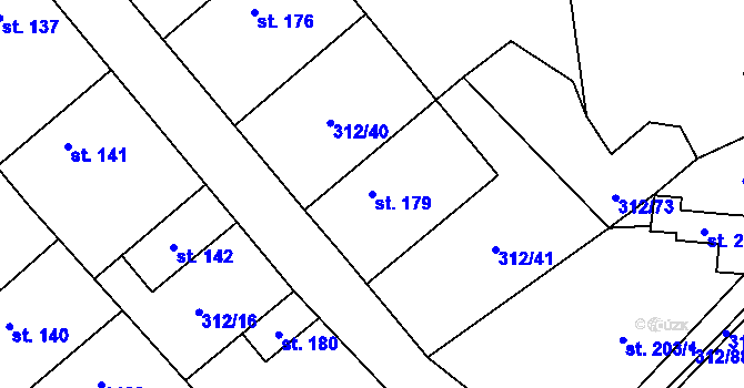 Parcela st. 179 v KÚ Bzová u Hořovic, Katastrální mapa