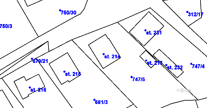 Parcela st. 214 v KÚ Bzová u Hořovic, Katastrální mapa