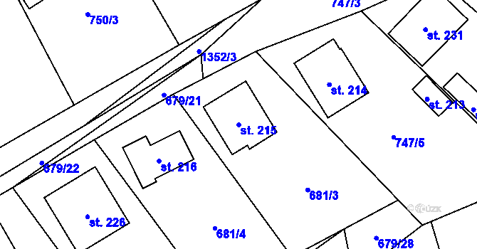 Parcela st. 215 v KÚ Bzová u Hořovic, Katastrální mapa