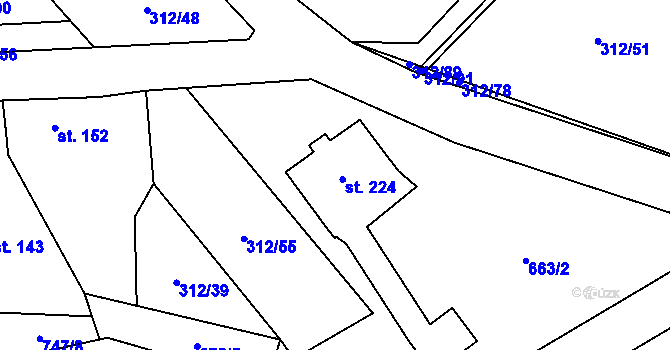 Parcela st. 224 v KÚ Bzová u Hořovic, Katastrální mapa