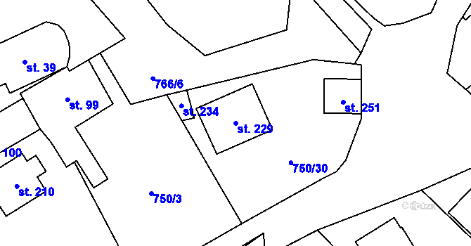 Parcela st. 229 v KÚ Bzová u Hořovic, Katastrální mapa