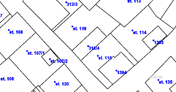 Parcela st. 312/4 v KÚ Bzová u Hořovic, Katastrální mapa