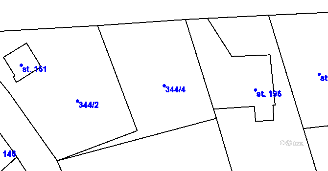 Parcela st. 344/4 v KÚ Bzová u Hořovic, Katastrální mapa